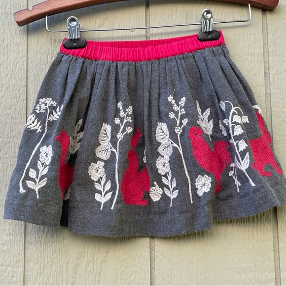 Mini Boden Skirt Girls 4-5 Embroidered Floral Spring Easter Squirrel Bunny Duck - Picture 1 of 14